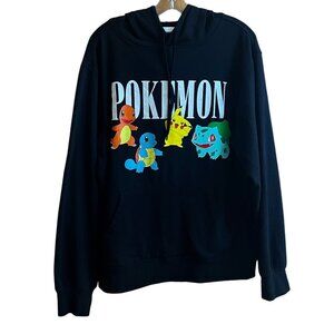Adult Pokemon Black Original Kanto Starter Characters Pullover Hoodie Size L